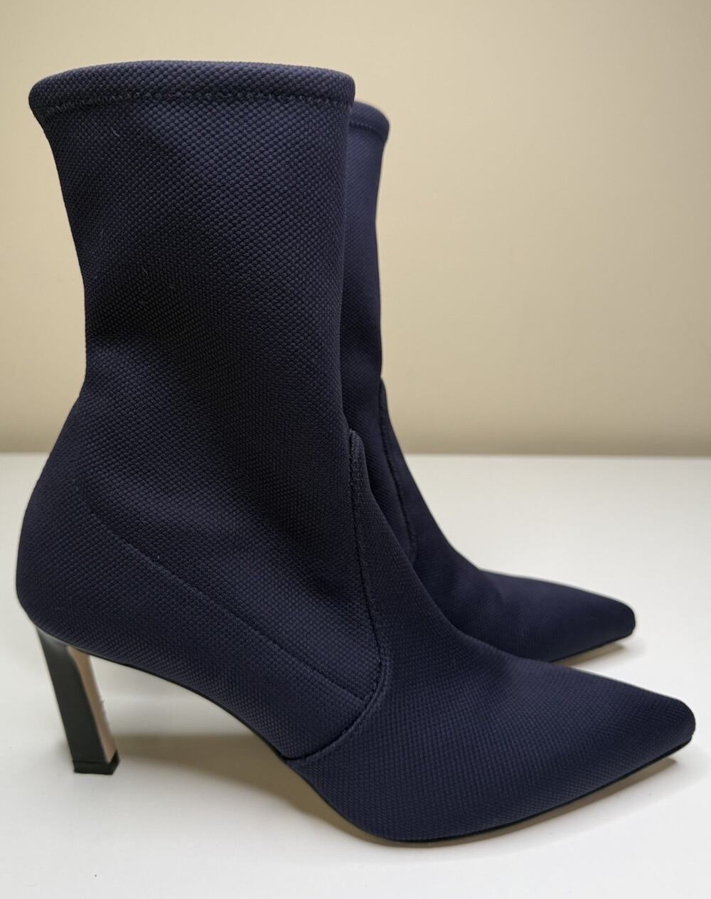 Stuart Weitzman Rapture 75 Sock Bootie Womens 8M Blue Portifino Knit Heeled Boot